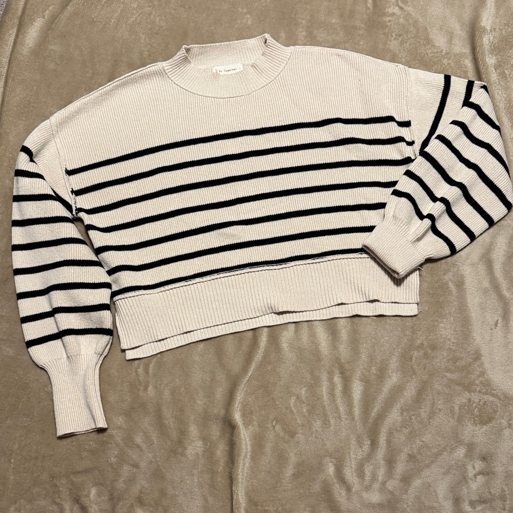 By Together Black and Cream Striped Sweater